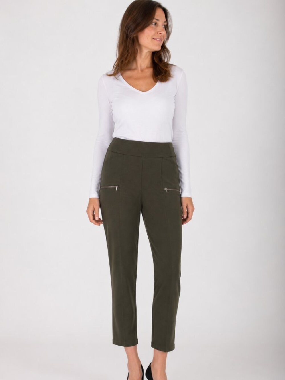 Jules & Leopold Olive Green Pull On Ankle Pants Stretch Career Casual Zip Pocket